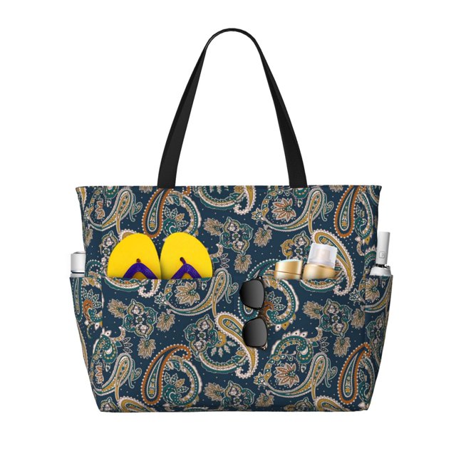Fotbe Indian Paisley 2 Bolsa de Viaje para Playa - Resistente al Agua, Bolsa Tote de Gran Capacidad y Ligera con 7 Bolsillos para Mujeres y Hombres