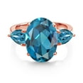 thumbnail image 2 of Gem Stone King 18K Rose Gold Plated Silver London Blue Topaz Ring for Women (8.04 Cttw, 14X10MM Oval and 7X5MM Pear Shape, Gemstone November Birthstone, Size 8), 2 of 3