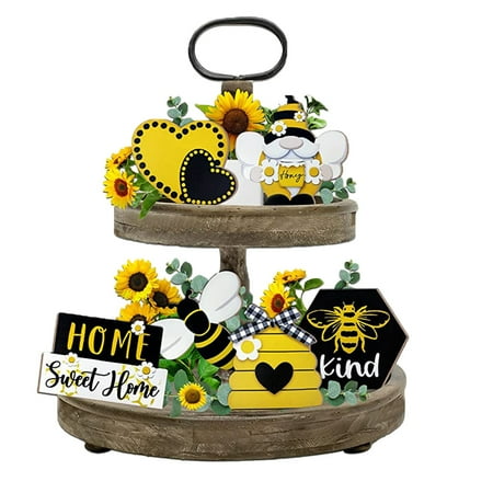 

JPGIF Home Décor Summer Bee Festival Sunflower Chrysanthemum Layered Tray Decoration Farmhouse Wood Layered Tray Decoration Decoration