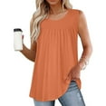 thumbnail image 4 of Scyoekwg Tank Top for Women Summer Sleeveless Pleated Crewneck T Shirts Dressy Casual Tunic Blouses Solid Color Loose Blouses (Orange,XL), 4 of 5