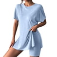 thumbnail image 1 of 2 Piece Short Sets for Women Summer Dressy High Slit Top Shirt Travel Vacation Airport Outfits Soft Vacation Workout Shorts Sets Matching Clothing, 1 of 4