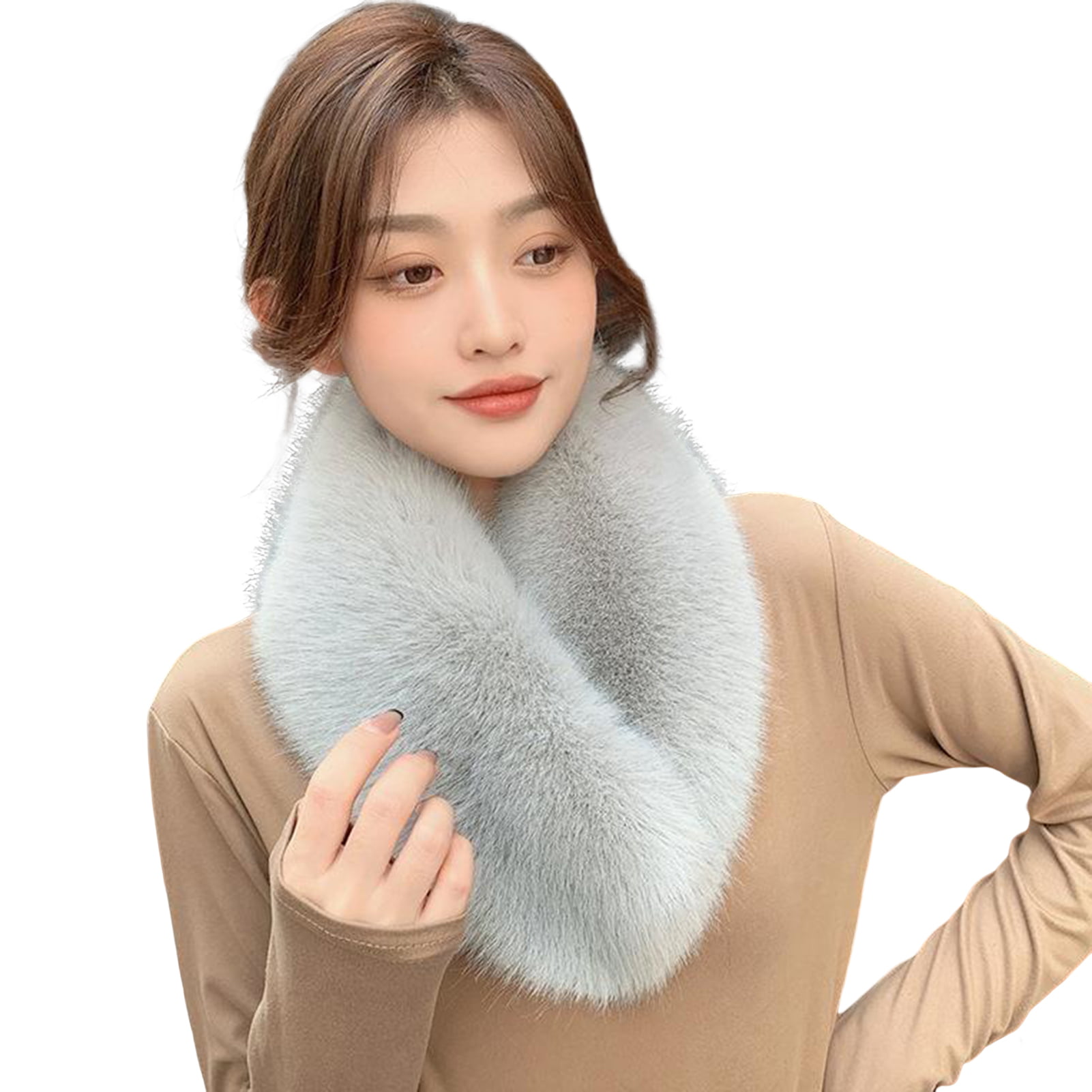 Winter furr neck scarf women Woven, Solid Wool Blend Women Faux