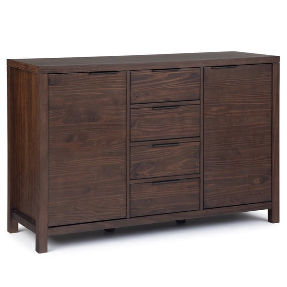 Simpli Home Hollander SOLID WOOD and Pine 54 inch x 18 inch Rectangle Contemporary Sideboard Buffet in Warm Walnut Brown