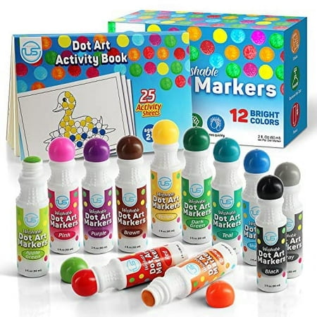 Ultimate Stationery Dot Markers Bingo Daubers 12 Washable Color Dot Markers For Toddlers, Toddler Activities, Bingo Markers and Activity Book, Toddler Arts And Crafts