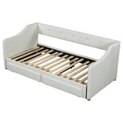 Euroco Upholstered Twin XL to King Size Daybed, Sofa Bed with Trundle and 2 Drawers, Beige