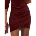 thumbnail image 4 of DYMADE Women Solid V-Neck Long Sleeve Short Length Sexy Bodycon Dress, 4 of 4
