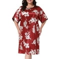 thumbnail image 2 of DARING DIVA Women's Plus Size Satin Floral Short Sleeve Round Neck Nightgown 2X Red, 2 of 6