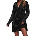 thumbnail image 1 of Gibobby Vestido corto casual para mujer Vestido de con cuello y manga larga plisado de color liso informal para mujer(Negro,G), 1 of 4