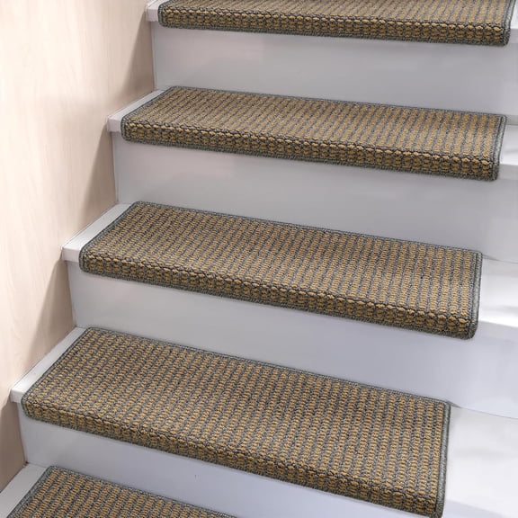 14 Pack Bullnose Polypropylene Carpet Stair Treads, Non-Slip Washable Soft Edging Staircase Protectors for Indoor Wooden Steps & Pets, 29.5"Lx9.5"Wx1.5"H, Grey & Beige