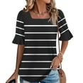thumbnail image 2 of ZQUUVOU Womens T-Shirts Stripe Ruffle Short Sleeve Square Neck Tops(Black,XL), 2 of 6