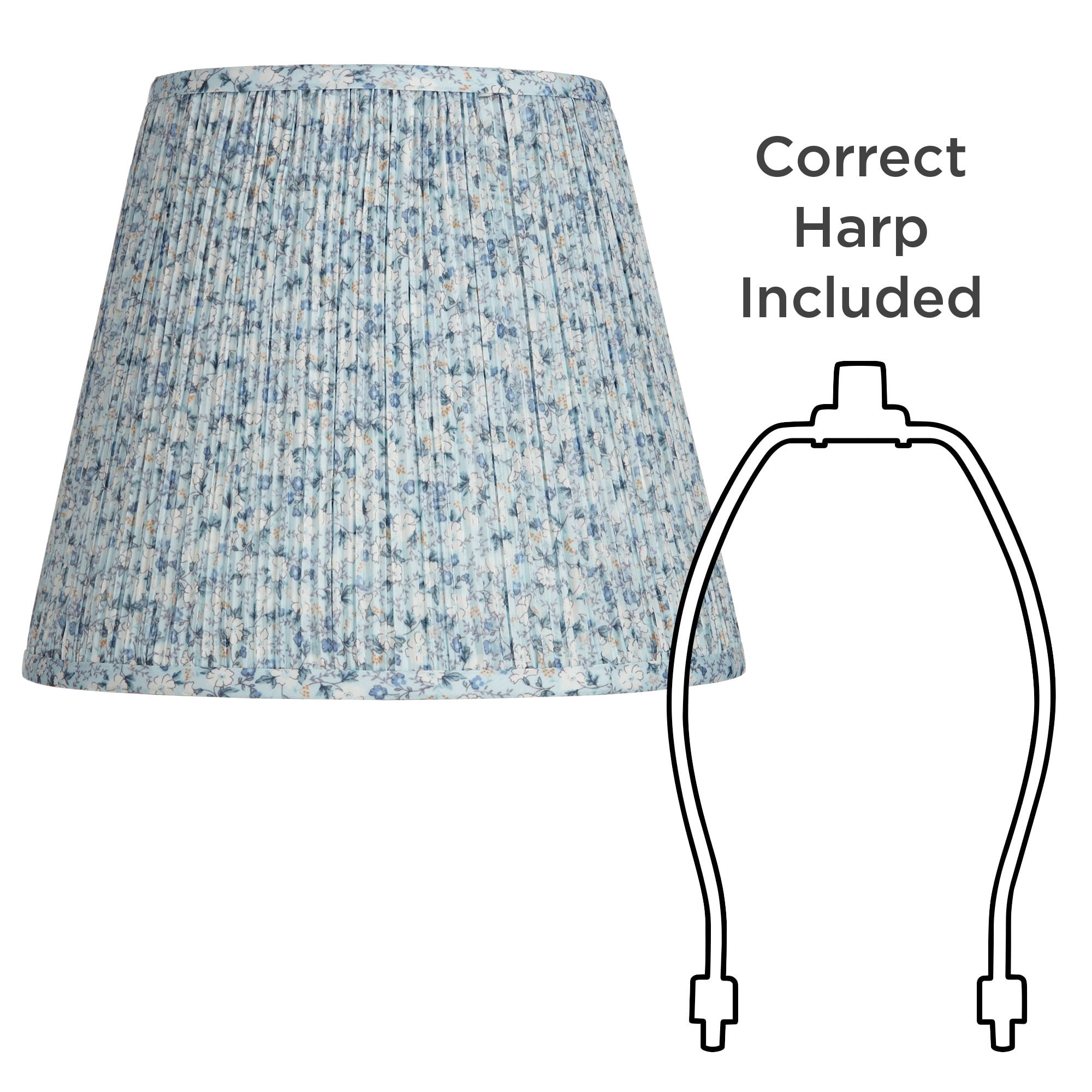 Springcrest Set of 2 Pleat Empire Print Lamp Shades Blue Floral Medium 8" Top x 13" Bottom x 10.75" High Spider Harp and Finial