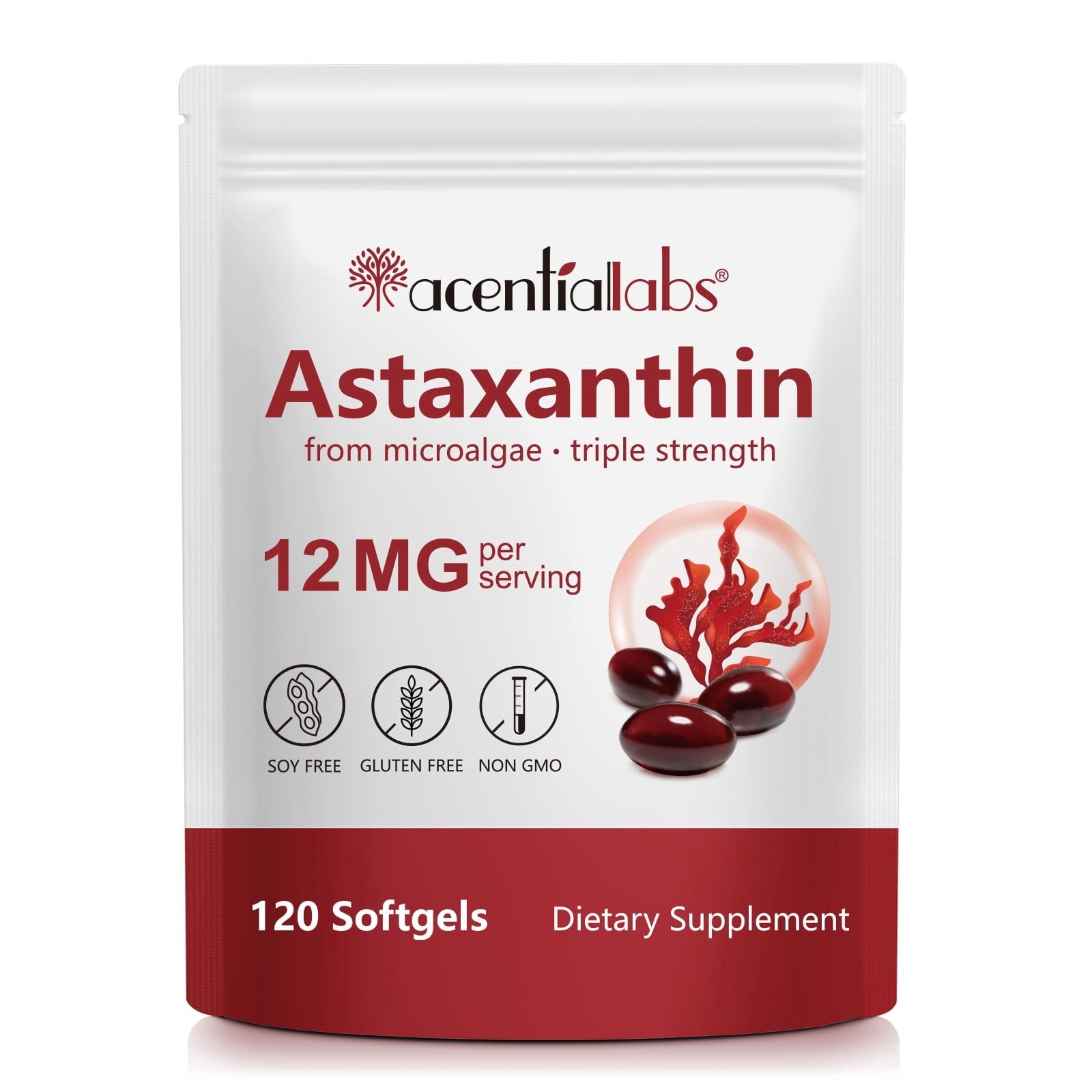 Astaxanthin Dietary Supplement 12mg, Natural Haematococcus Pluvialis - Promotes Immune,Heart & Skin Health (120 Softgels, 4-Month Supply)
