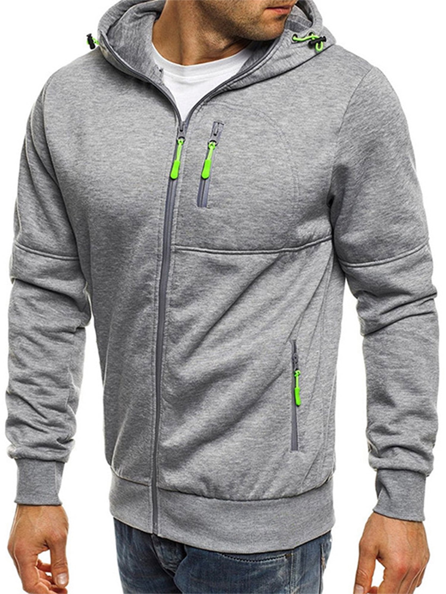 Long Sleeve Casual Solid Color Fashion Sweatshirt Mens Fashion Zip Hooded Sweatshirt