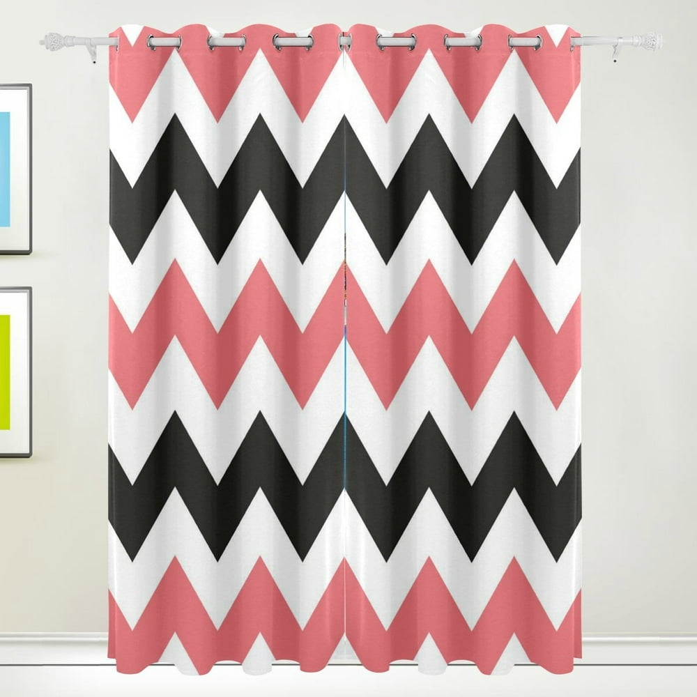 Popcreation Pink Black Chevron Window Curtain Blackout Curtains