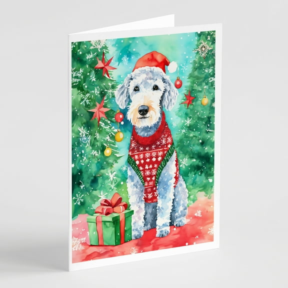 Bedlington Terrier Christmas Greeting Cards Pack of 8 7 in x 5 in