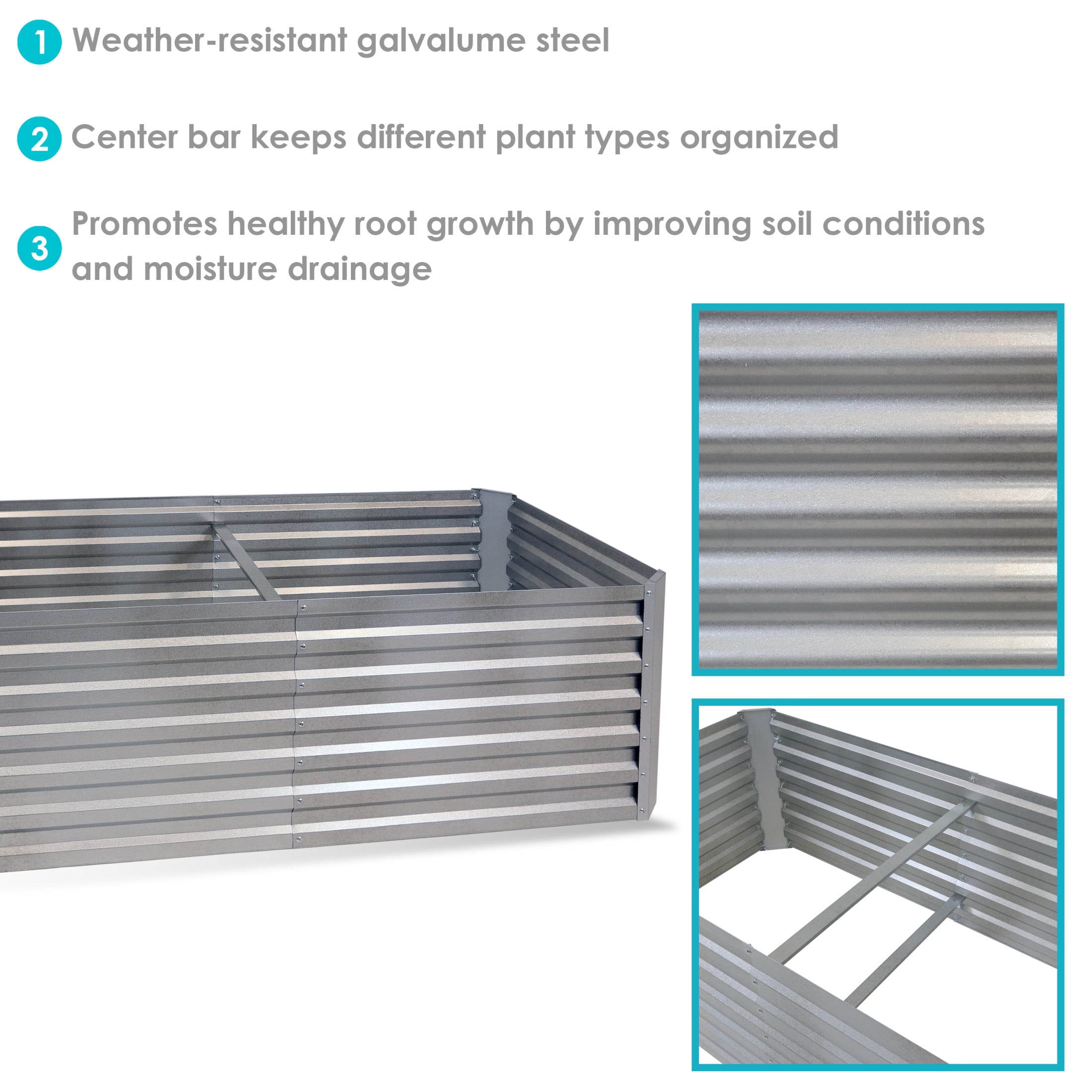 Sunnydaze 71" x 35.5" x 23.5" Rectangular Silver Galvalume Steel Raised Garden Bed