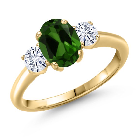 Gem Stone King 18K Yellow Gold Plated Silver Ring Chrome Diopside Moissanite (1.66 Cttw)