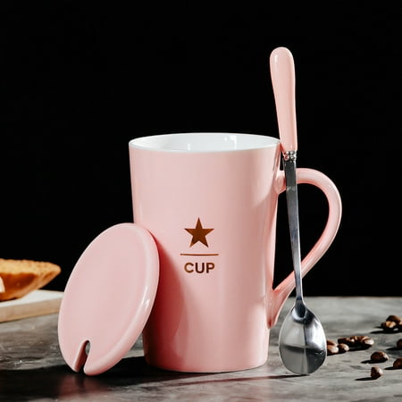 

Livesture Ceramic Cup Coffee Cup Advertising Cup Water Cup With Lid Spoon Gift Box Custom Mug LOGO Gift Pink