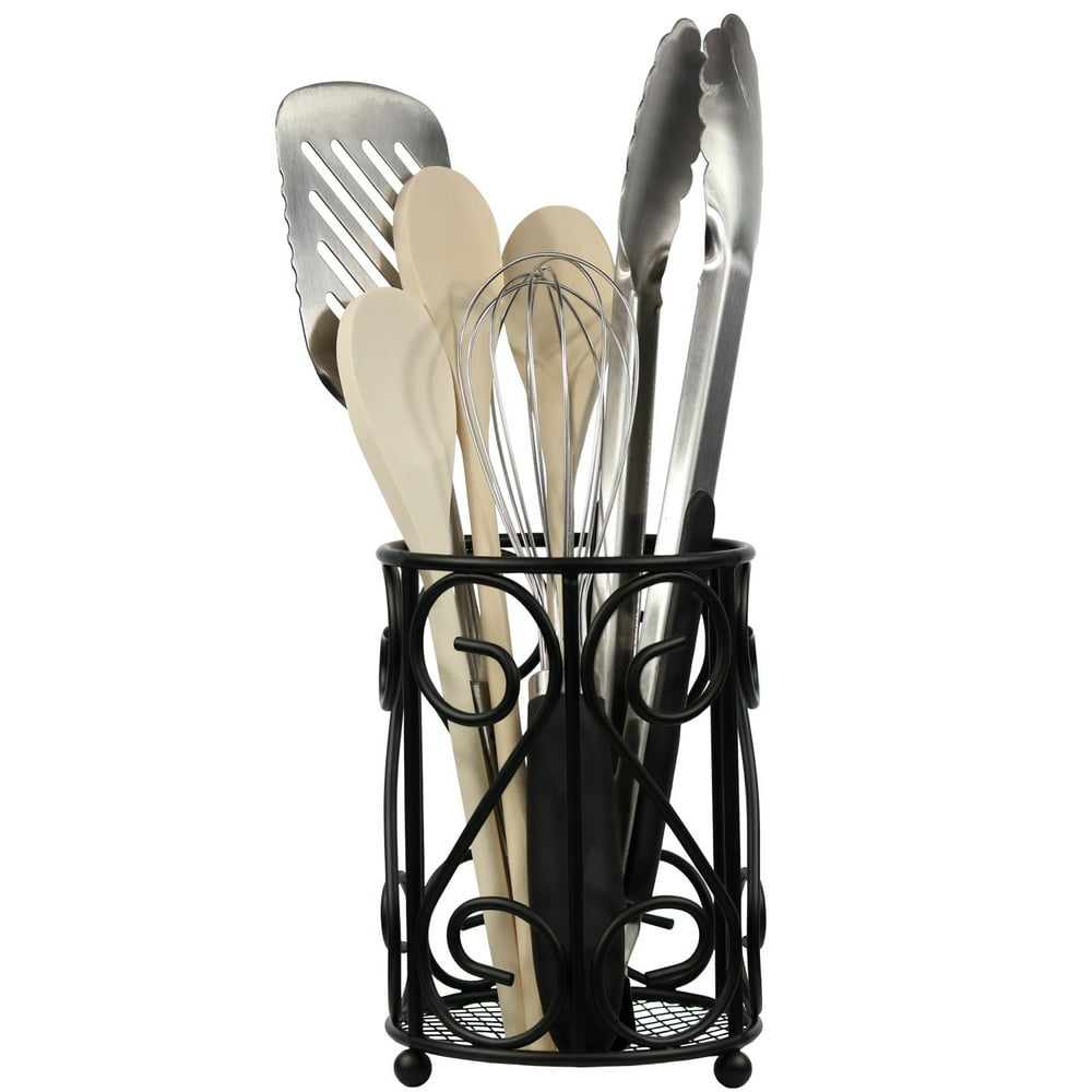 Metal Vintage Utensil Holder Kitchen Counter Organizer Black