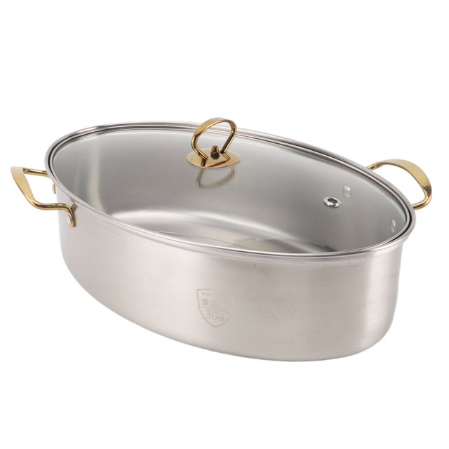 Stainless Steel Fish Steaming Pot, Muti Purpose Oval Fish Steaming Pot Large Capacity Heat for Home