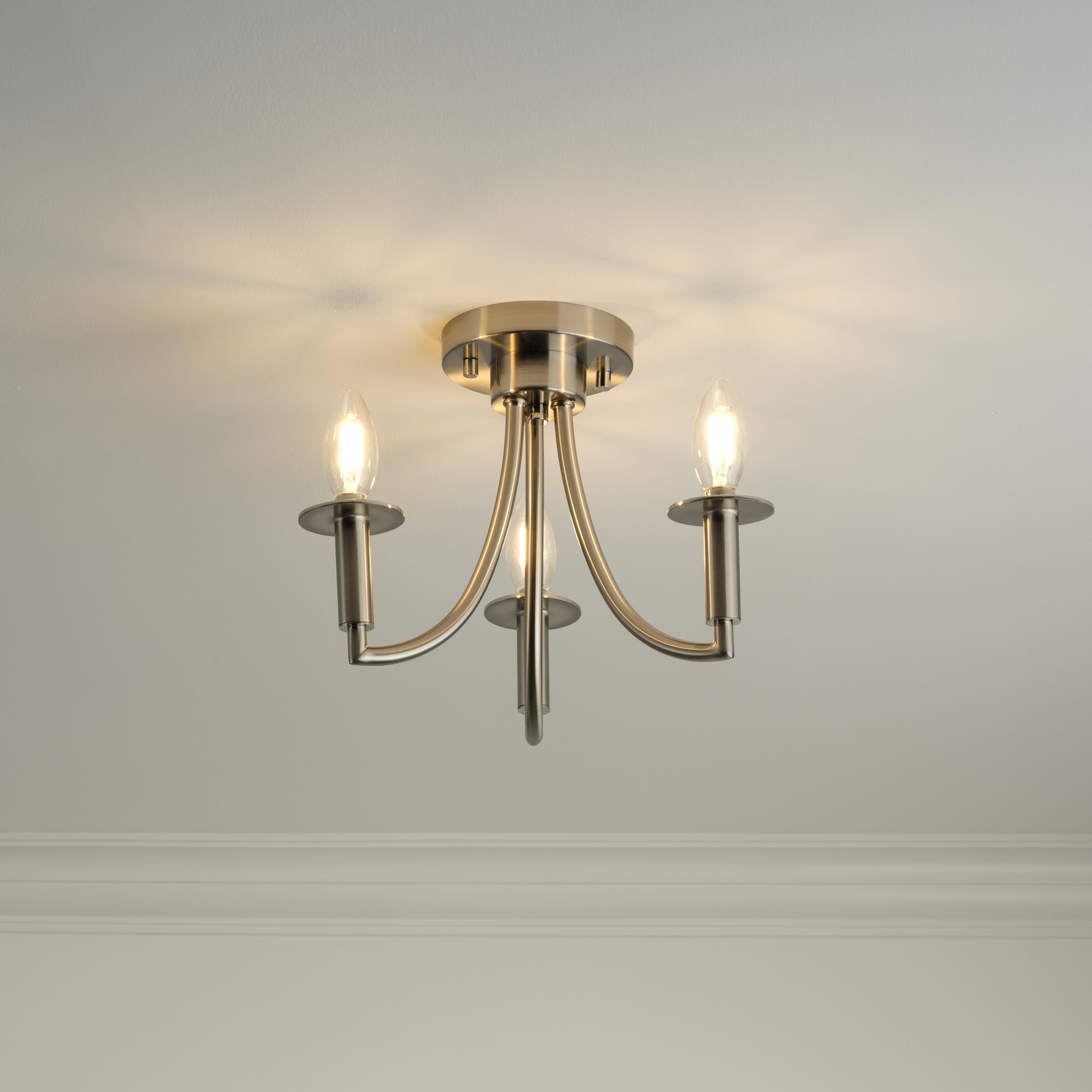 Better Homes & Gardens 12.75 in Satin Nickel 3 Light Semi Flush and Modern Convertible Pendant
