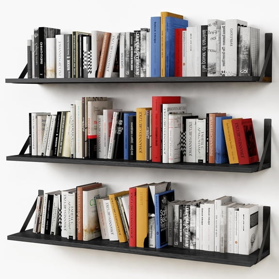 Floating Shelves 36 Inches Long 8 in Deep Set of 3, Large Wall Shelf for Bedroom Books, Heavy Duty Wide Wall Shelving for Living Room Office Kitchen Closet Organizers and Storage