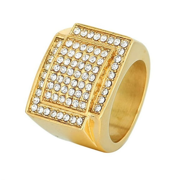 PAMTIER Men's Stainless Steel Jewelry Vintage Hip Hop Micro Pave CZ Wedding Ring Gold Size 7
