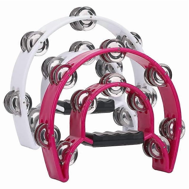 2Pack 10Inch Double Row Tambourine for Adult, Half Moon Musical Tambourine 20 Metal Jingles Hand Hel