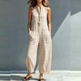 thumbnail image 2 of SONXAHE Gingham Plaid Sleeveless Jumpsuit For Women Stand Collar Wide Leg Casual Bottoms, 2 of 4