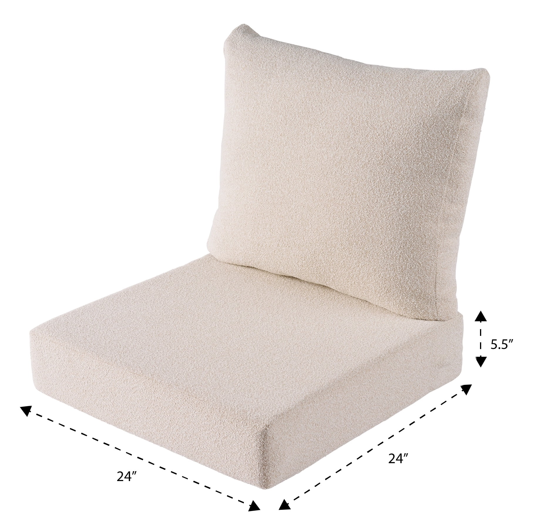 Better Homes & Gardens 24"x 24" Outdoor Deep Seat Cushion, 2-Piece, Cream Boucle