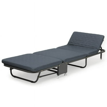 BEZT Folding Bed for Adults, Rollaway Guest Bed Sleeping Cot with Foam Mattress, Outdoor Camping Cot with Adjustable Backrest, Gray