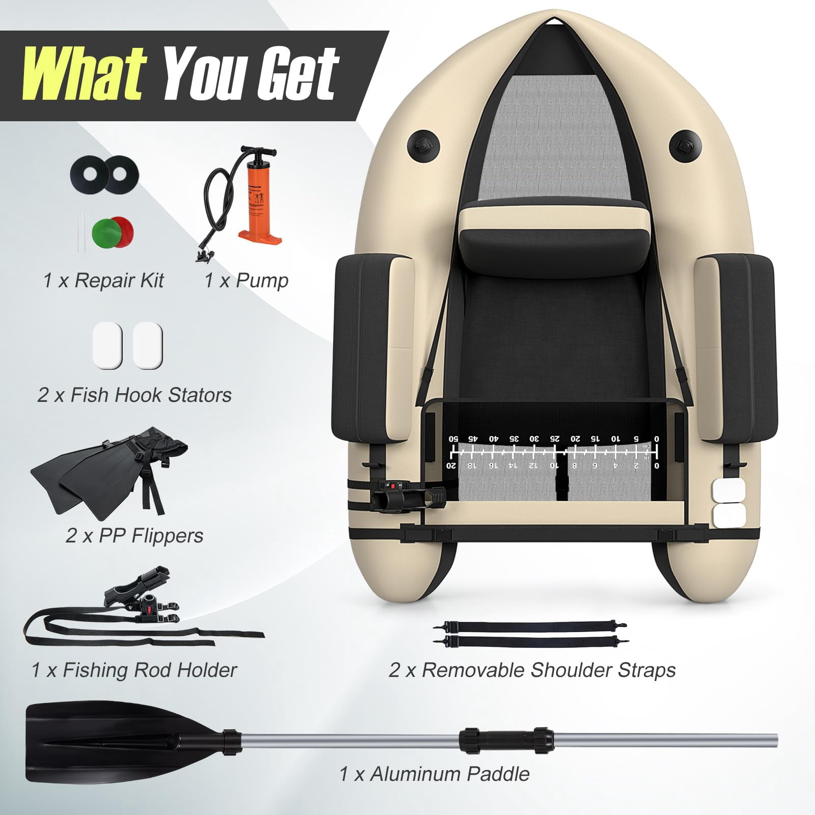 Fishing Float Tube  350lbs Inflatable Boat With Paddle Pump Flippers Fish Hook Stators Ruler Storage Pockets Portable Backpack Belly For Adults