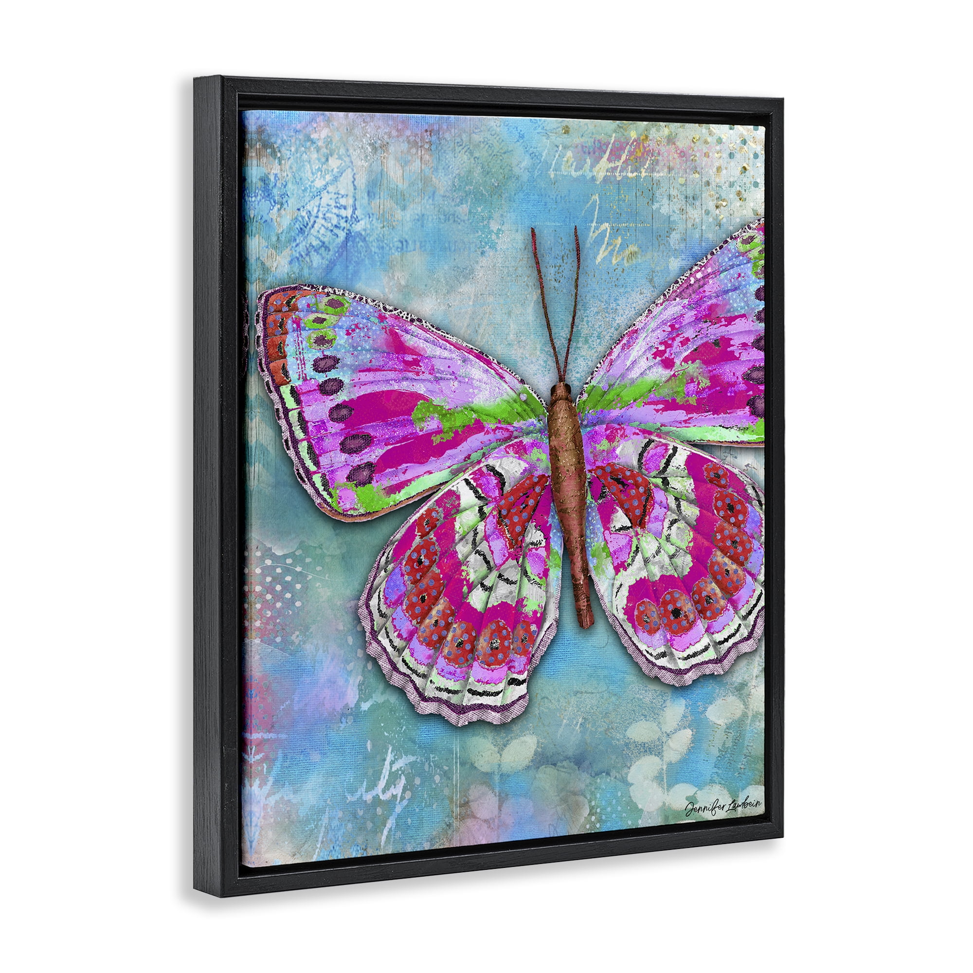 Stupell Industries Garden Party Butterfly Animals Painting Black Floater Framed Canvas Art Print Wall Art, 25 x 31