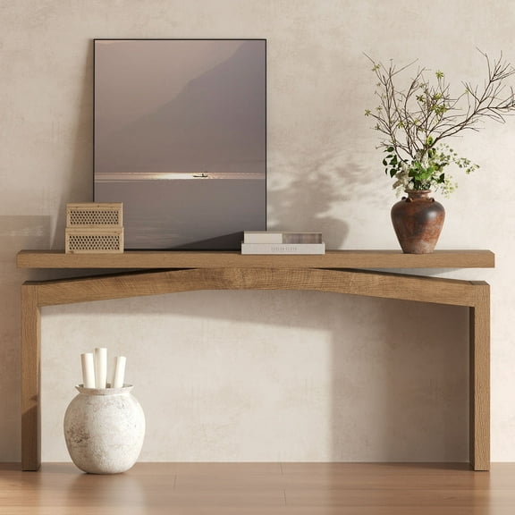63-Inch Console Table for Entryway Living, Long Wooden Rectangular Sofa Tables Behind Couch, Large Farmhouse Entry Foyer Hallway Table for Home, Living Room, Apartment, Natural Brown