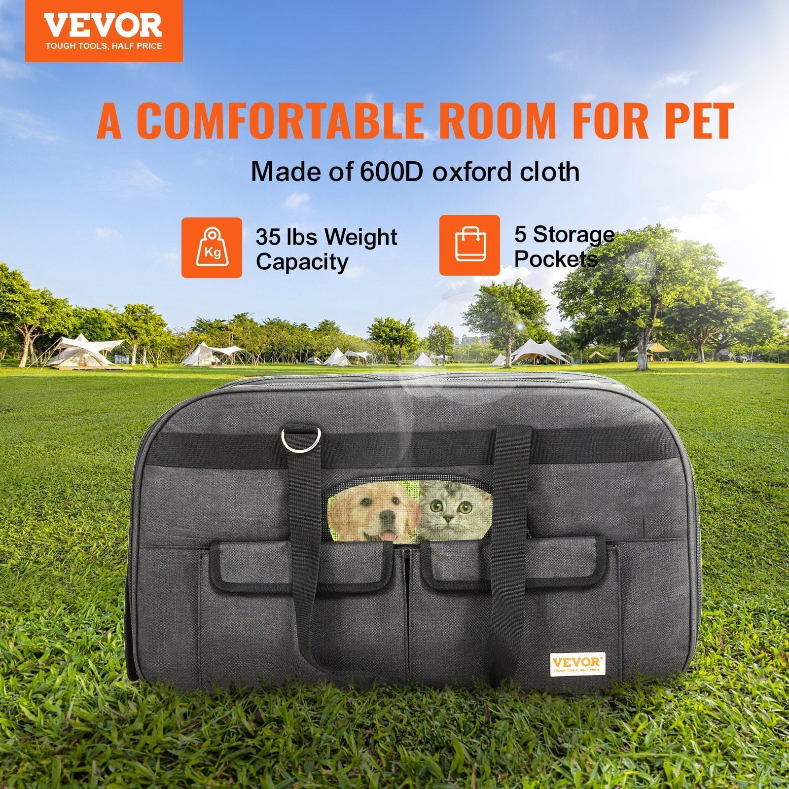 Rolling Pet Carrier with Wheels & Telescopic Handle - Cat/Dog Travel Carrier for Pets Under 35 lbs, Includes Foldable Bowl & Shoulder Strap, Black (Ideal for Airplane, Car)
