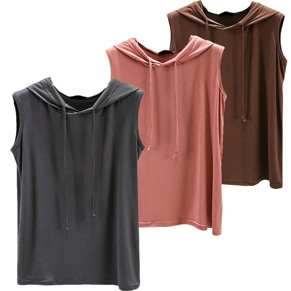 TODOZO Summer Hooded Tank Topathletic Sweatshirts for Women 3 Piece Set of Hooded Loose Plus Size Pullover Vest for Women's Summer Thin Style Sleeveless Bottom Shirt for Versatile Wear