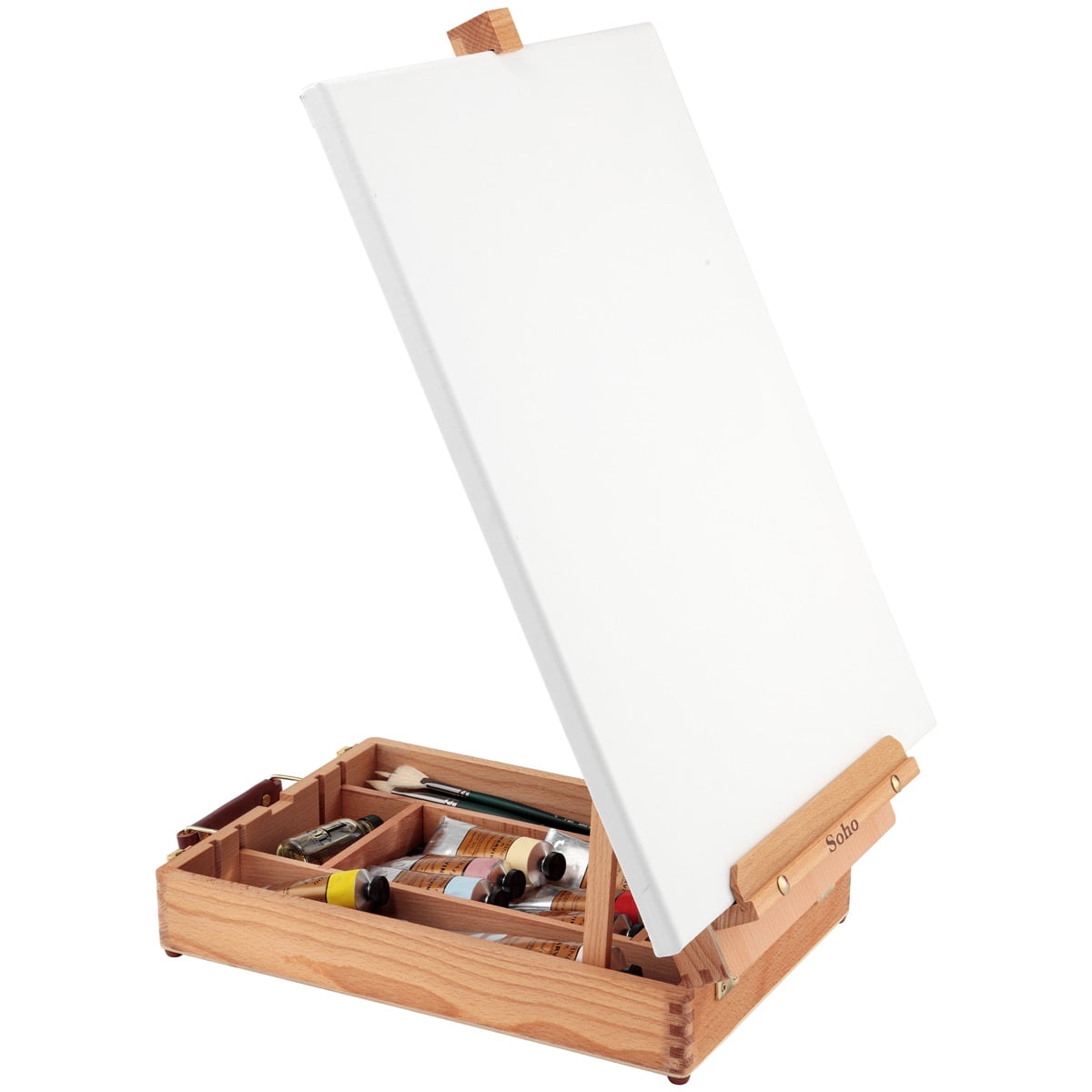 Soho Urban Artist Sketch Box and Table Easel - Portable, Multi Media, Adjustable Angle with Storage Compartments - Oiled Beech Wood