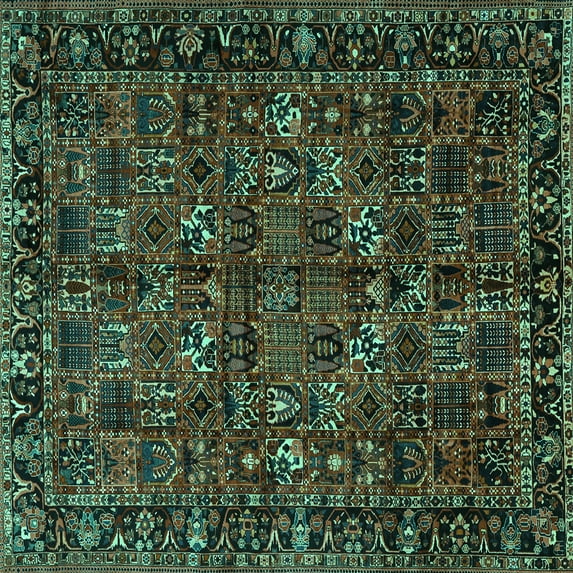 Ahgly Company Indoor Square Persian Turquoise Blue Traditional Area Rugs, 5' Square
