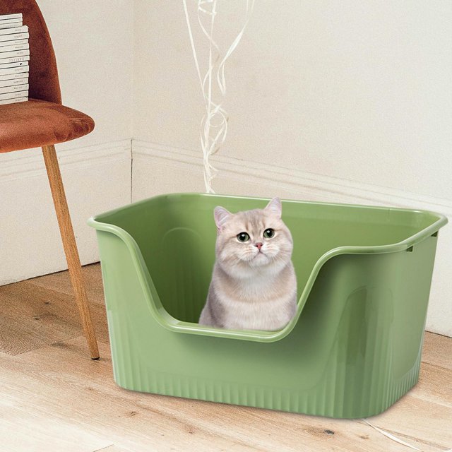 Cat Kitty Litter Pan Durable Cat Sandbox Open Top Pet Litter Tray Green