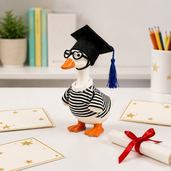 Fmbmuo Porch Goose Outfits 7 Inch Mini Back to School Black Desktop Decor, Cloths Soft Polyester, Minimalist with Hat Great Gift for Goose Lovers