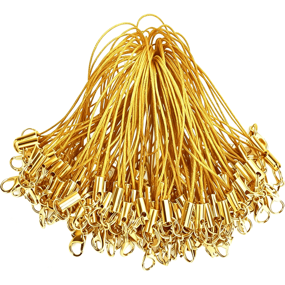 KUMEE Phone Charm Strap String 100Pcs Keychain Strings Cell Phone Charms Strap Kit Mini Lanyard Key Chain String for Keychain Cellphone Charms Jewelry Making (Gold)