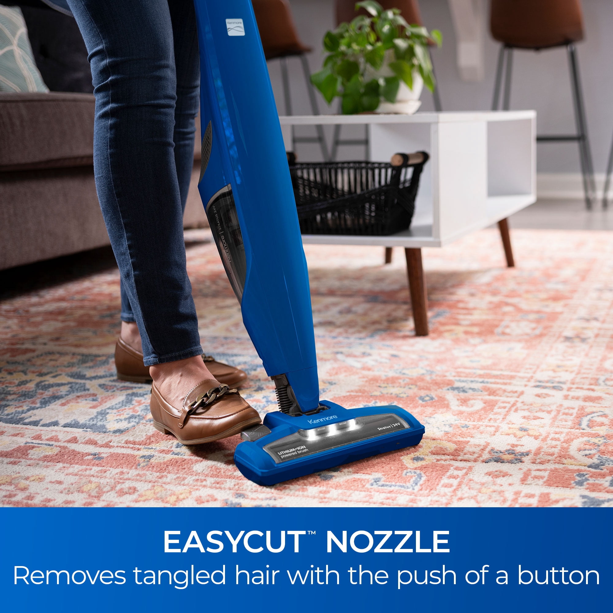 Kenmore Stratus™ Cordless Stick Vacuum, 24V, for Hard Floors, Carpet, & Rugs, 2-in-1 Hand Vac, Self-Standing, EasyCut, 40min Runtime, DS1036, Blue