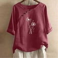 thumbnail image 2 of Blusas de Manga Corta para las Mujeres Impreso Cuello Redondo Camiseta, Top de Algodón de Imitación Casual para el Hogar Y Diario, 2 of 4