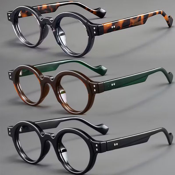 Gafas de lectura redondas vintage de gran tamaño, paquete de 3 for hombres y mujeres, lectores retro de policarbonato con dioptrías de +1,00 a +4,00, marcos de carey verde marrón negro