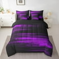 thumbnail image 2 of Homewish Geometric Line Pattern 7-Piece Twin Bedding Sets,Pixel Stripes Pattern Bedding Comforter Set,Black Purple Sheet Sets For Teens,Luxury Bedroom Decor Reversible, 2 of 8