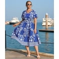 thumbnail image 5 of CASSIE LIZ Womens Plus Size Dresses 5X V Neck Floral Print Blue Maxi Dress with Elastic Waist Curvy Silhouette with Pockets Summer and Spring Short Sleeve Romantic Boho Dress5XL 26W 28W, 5 of 12