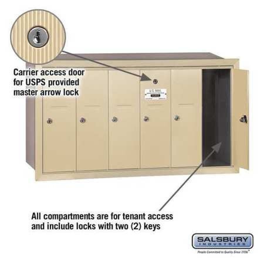 Salsbury Industries 3505ssu Mailbox Usps 5 Doors Sandstone 19in H Walmart Com