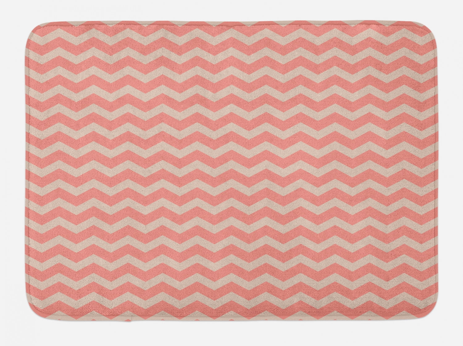 Peach Bath Mat, Zigzag Chevron Pattern Geometric Soft Colored Old School Vintage Abstract