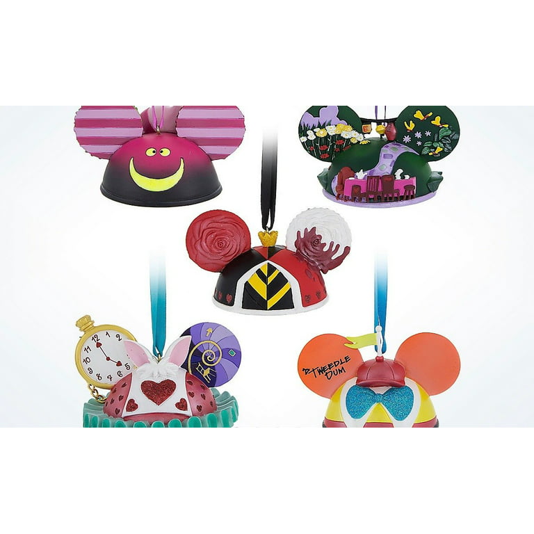 Disney Parks Holiday Alice in Wonderland Set of 5 Ear Hat Ornament New with  Box 