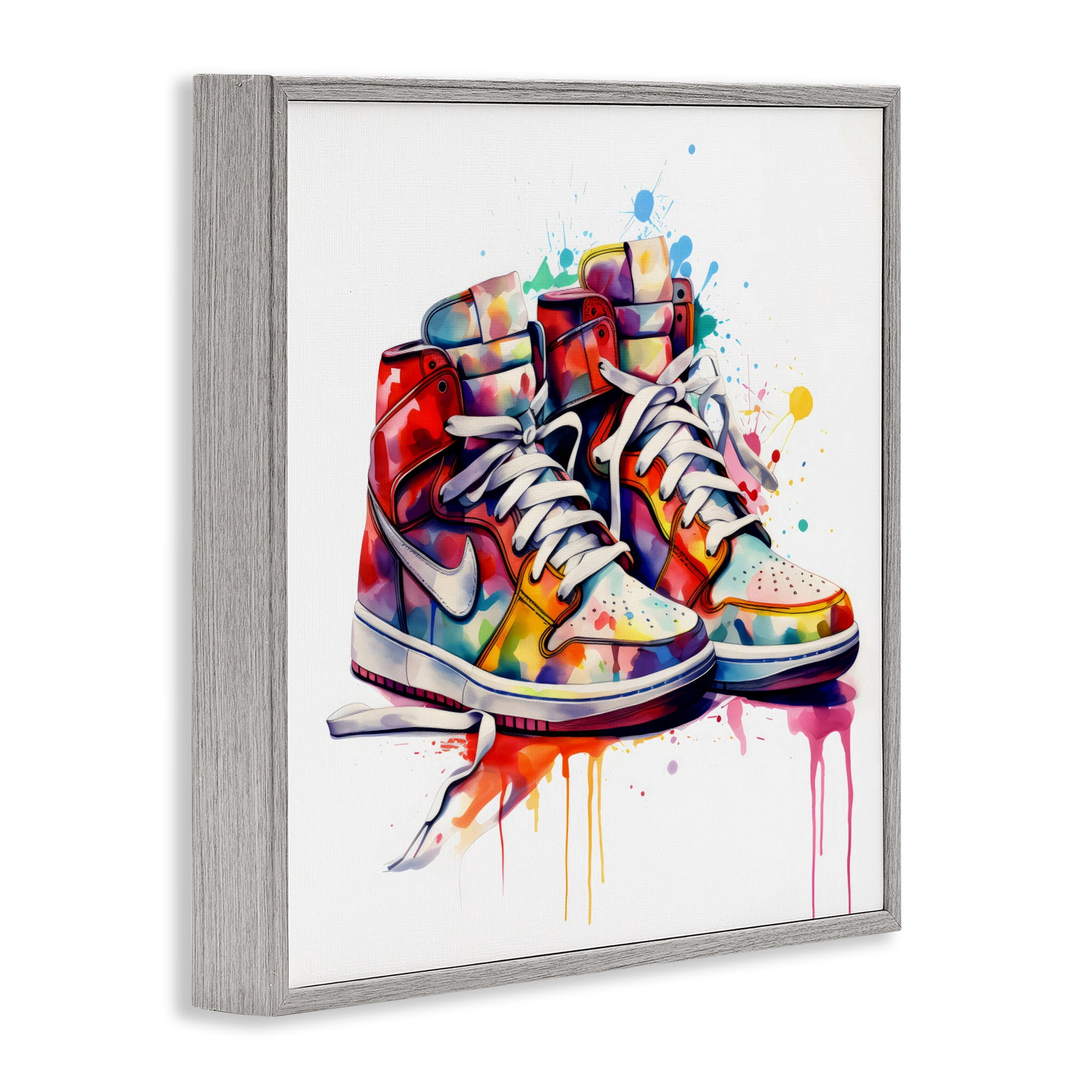 Stupell Industries Sneakers with Watercolor Drip Gray Framed Giclee Art, design by Creative Studio